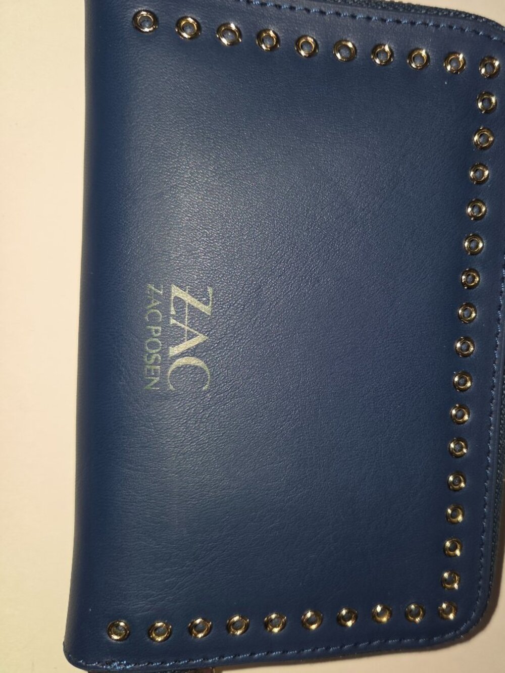 Zac Posen leather checkbook wallet blue color w/ gold-tone grommets New w/o tags